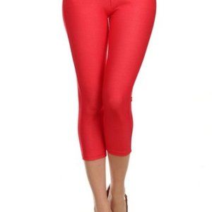 Plus Sz Yelete Women's Cotton-Blend 5-Pocket Skinny Capri Jeggings. XL/3XL Red